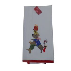 World Market Christmas kitchen towel embroidered dogs NWT